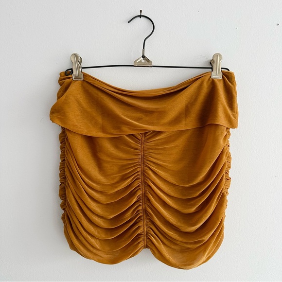 KNWLS Ocilia Ruched Mini Skirt Mesh Camel Brown UK 8 US 4 - Picture 4 of 7